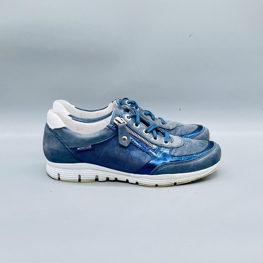 Mephisto Shoes Womens 8 Blue Runoff Lace Up Zip Walking Sneakers Comfort Casual
